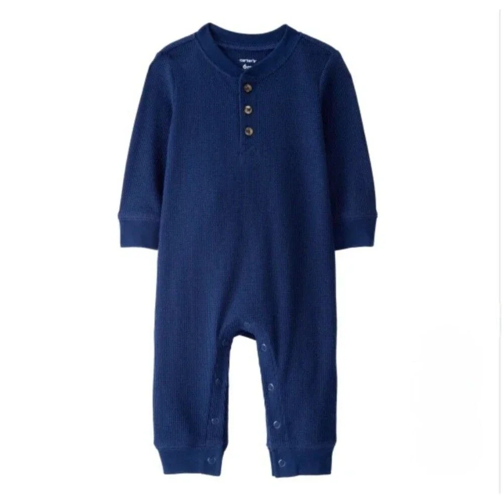 Carter's Baby Boy 2-pack Cotton Snap Jumpsuits Navy Blue Dinosaur Print Size 3M